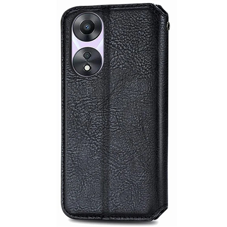 For Oppo A78 4G PU Leather Case Rhombus Imprint Wallet Stand Phone Cover - Black-Cellmalls