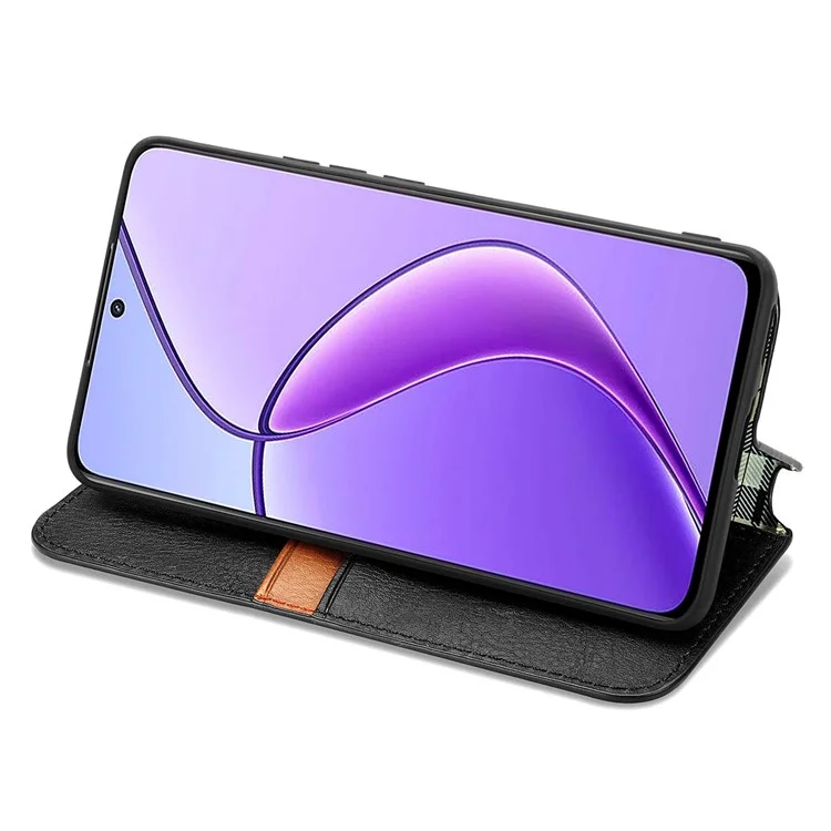 For Oppo F27 5G Case Rhombus Imprint PU Leather Wallet Phone Cover - Black-Cellmalls