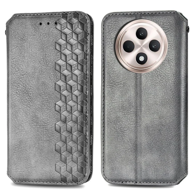 For Oppo Reno12 F 5G PU Leather Case Rhombus Imprint Wallet Stand Phone Cover - Black-Cellmalls