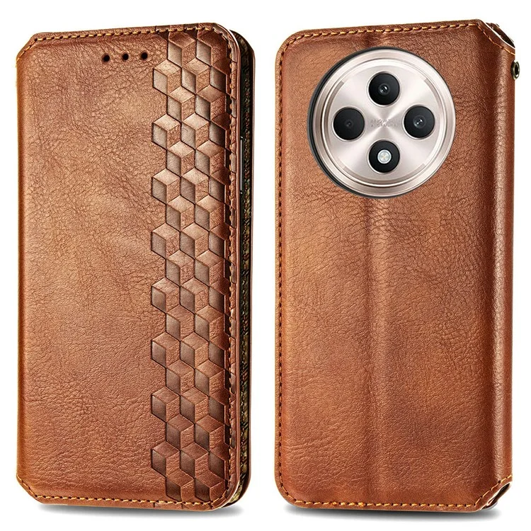 For Oppo Reno12 F 5G PU Leather Case Rhombus Imprint Wallet Stand Phone Cover - Black-Cellmalls