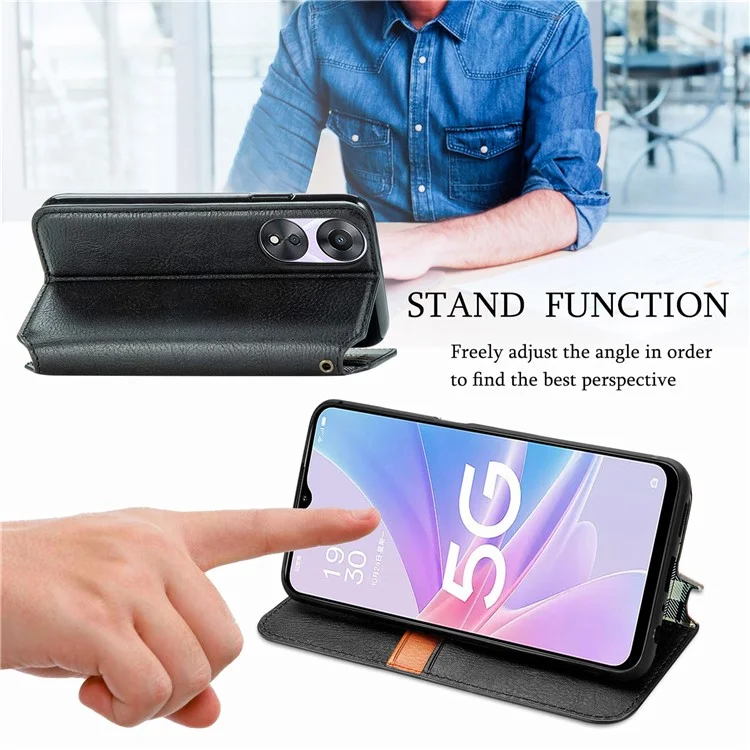 For Oppo A78 4G PU Leather Case Rhombus Imprint Wallet Stand Phone Cover - Black-Cellmalls