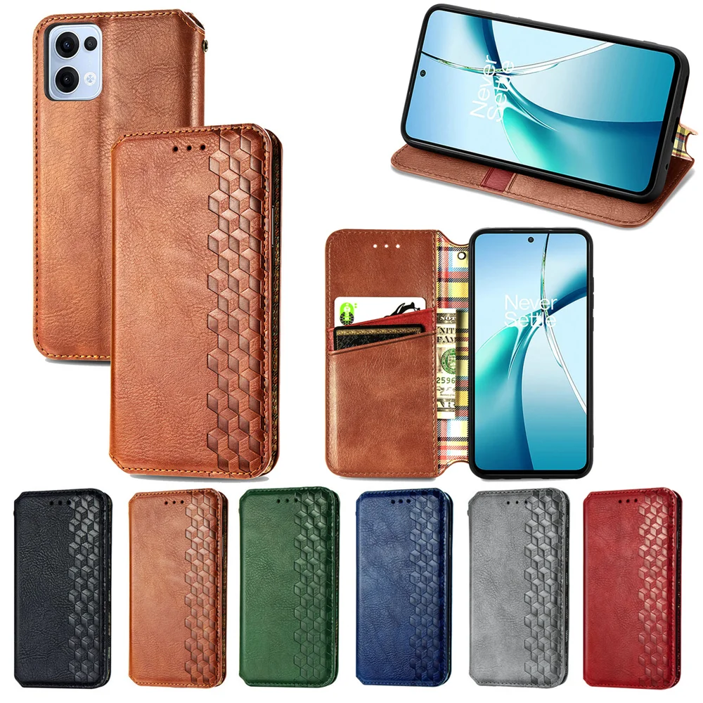 For Oppo Reno13 5G (Global) Case Rhombus Imprint PU Leather Wallet Phone Cover - Green-Cellmalls