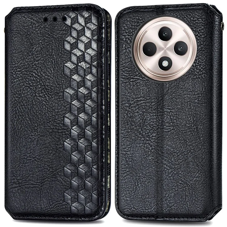 For Oppo F27 5G Case Rhombus Imprint PU Leather Wallet Phone Cover - Black-Cellmalls