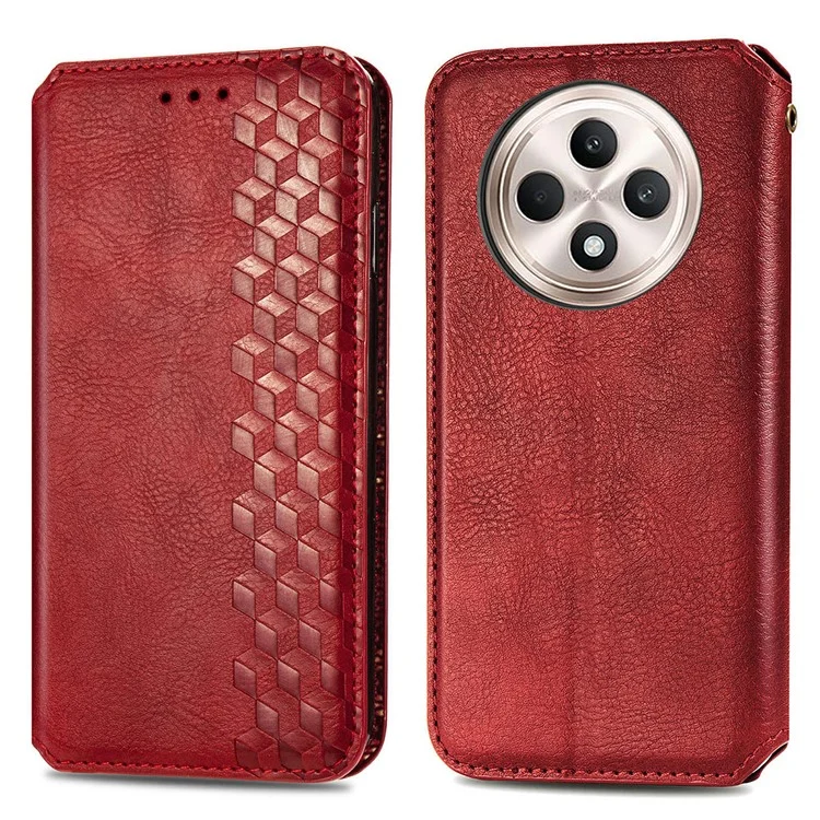 For Oppo Reno12 F 5G PU Leather Case Rhombus Imprint Wallet Stand Phone Cover - Black-Cellmalls