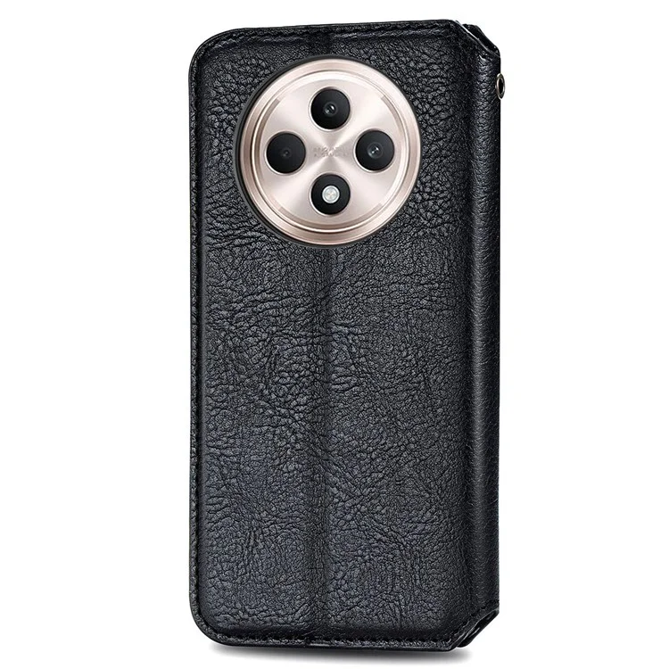 For Oppo Reno12 F 5G PU Leather Case Rhombus Imprint Wallet Stand Phone Cover - Black-Cellmalls