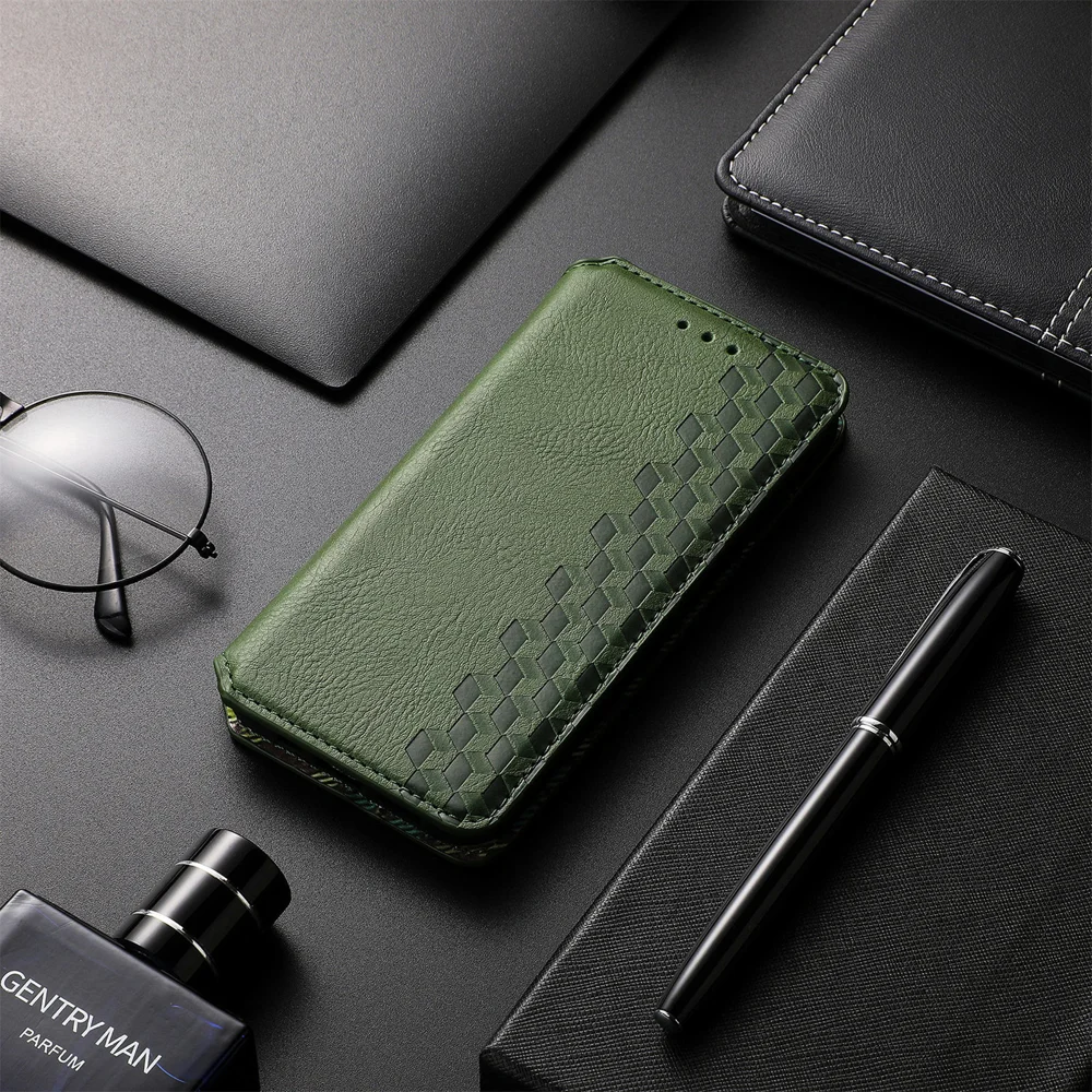 For Oppo Reno13 5G (Global) Case Rhombus Imprint PU Leather Wallet Phone Cover - Green-Cellmalls
