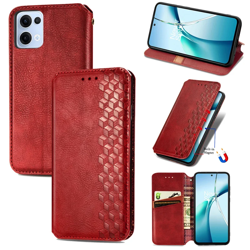 For Oppo Reno13 5G (Global) Case Rhombus Imprint PU Leather Wallet Phone Cover - Green-Cellmalls