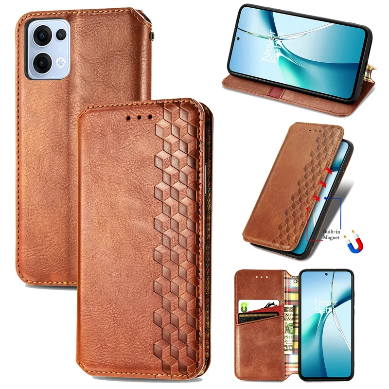 For Oppo Reno13 5G (Global) Case Rhombus Imprint PU Leather Wallet Phone Cover - Green-Cellmalls