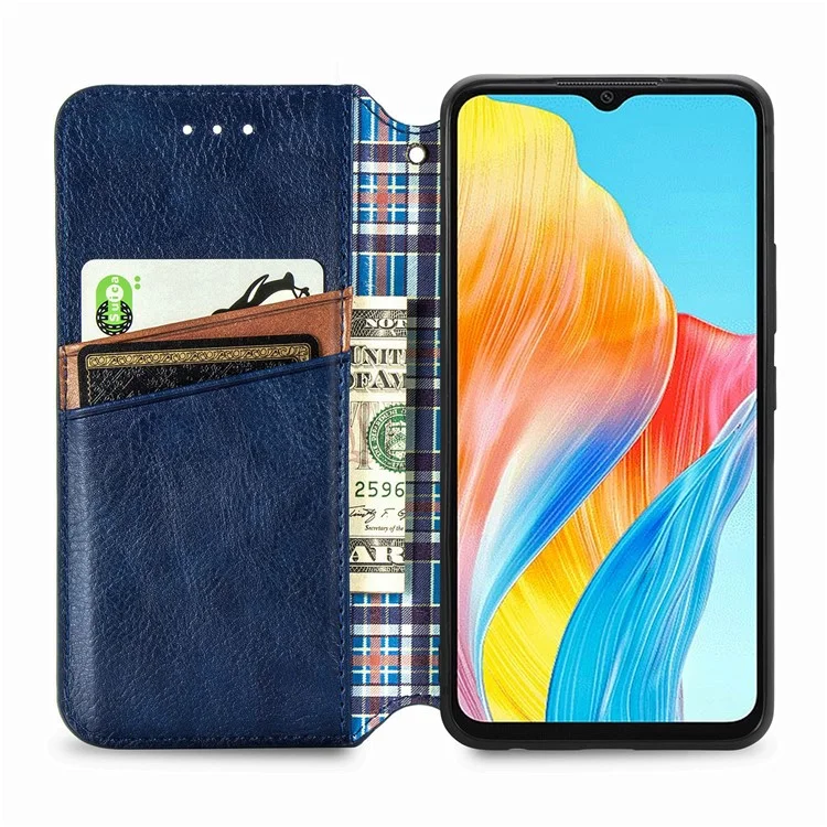 For Oppo A38 4G / A18 4G PU Leather Case Rhombus Imprint Wallet Stand Phone Cover - Blue-Cellmalls