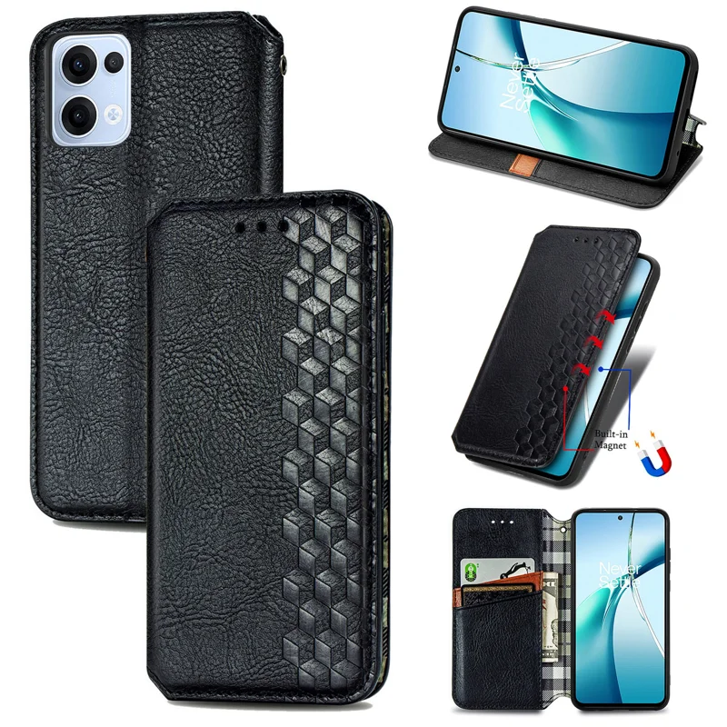 For Oppo Reno13 5G (Global) Case Rhombus Imprint PU Leather Wallet Phone Cover - Green-Cellmalls