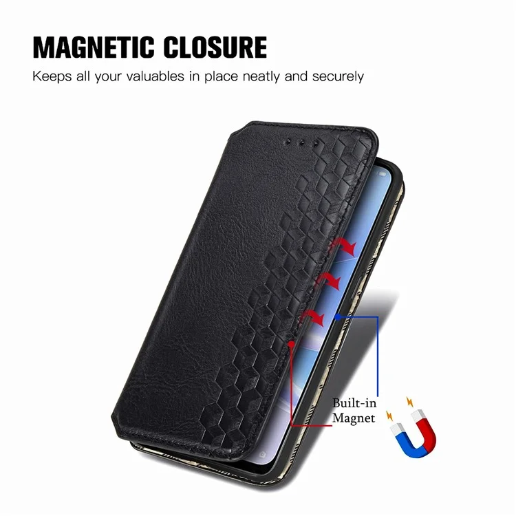 For Oppo A78 4G PU Leather Case Rhombus Imprint Wallet Stand Phone Cover - Black-Cellmalls