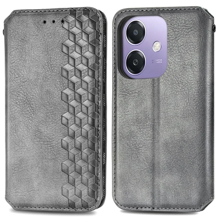 For Oppo A3x 4G / 5G Case Rhombus Imprint PU Leather Wallet Phone Cover - Blue-Cellmalls