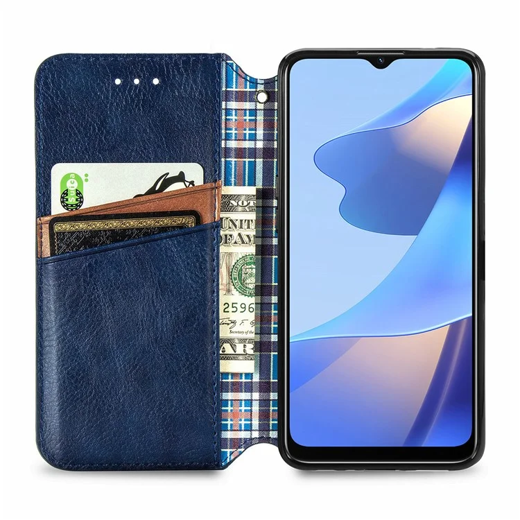 For Oppo A16s / A16 / A54s PU Leather Case Rhombus Imprint Wallet Stand Phone Cover - Blue-Cellmalls