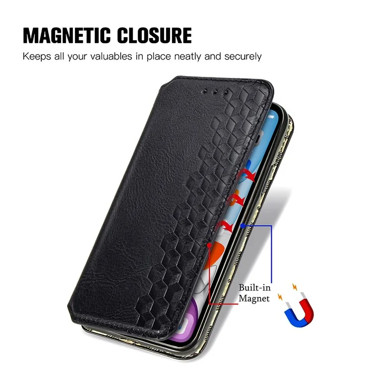 For Oppo Reno12 F 5G PU Leather Case Rhombus Imprint Wallet Stand Phone Cover - Black-Cellmalls