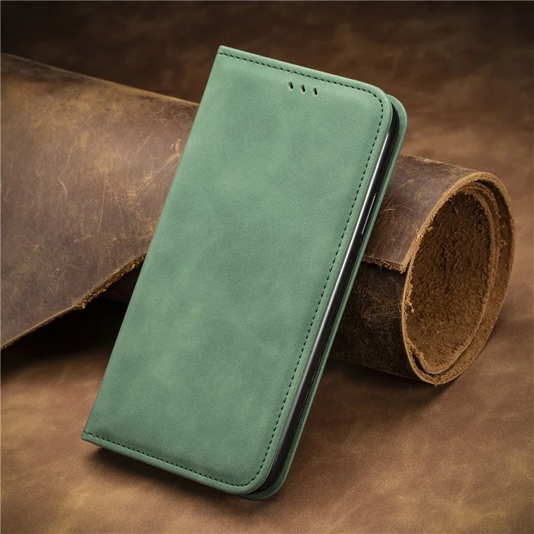 Case For Oppo A3x 4G / A40 4G / A60 5G Skin Touch Feeling Leather Card Holder Phone Cover Magnetic Absorption - Green-Cellmalls