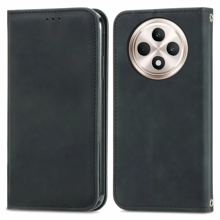 For Oppo F27 5G Case Skin Touch Feeling Card Slot Leather Phone Cover Stand Magnetic Absorption - Black-Cellmalls