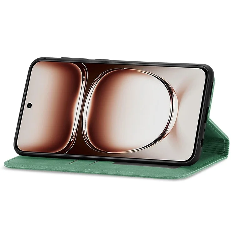 For Oppo Reno12 5G (Global) Case Skin Touch Feeling Leather Card Holder Phone Cover Magnetic Absorption - Green-Cellmalls
