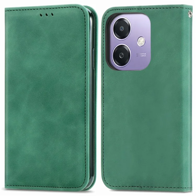 Case For Oppo A3x 4G / A40 4G / A60 5G Skin Touch Feeling Leather Card Holder Phone Cover Magnetic Absorption - Green-Cellmalls