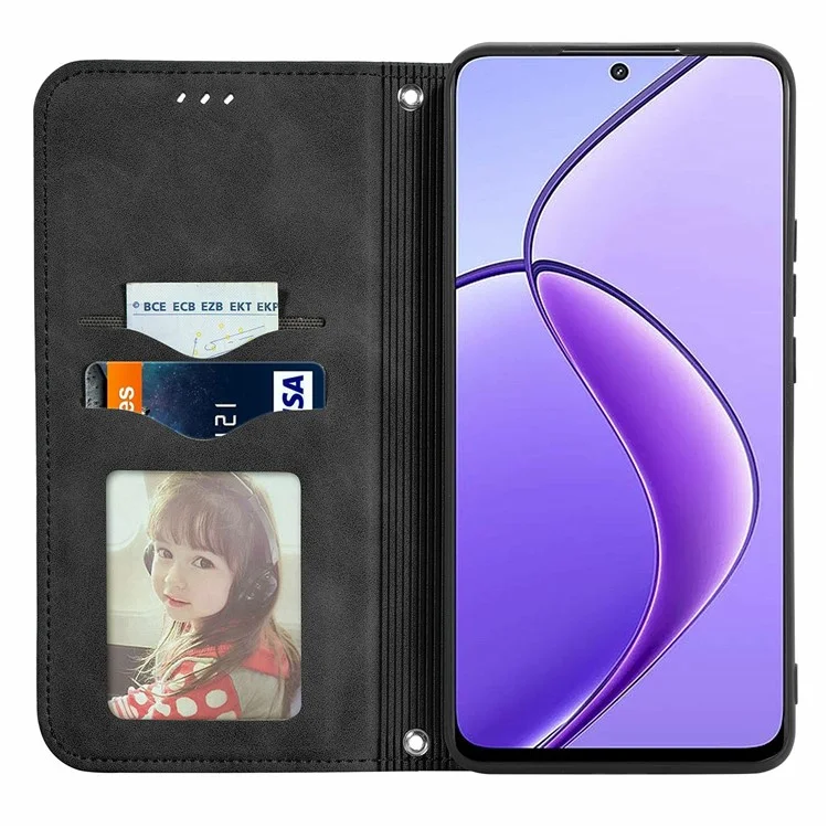 For Oppo F27 5G Case Skin Touch Feeling Card Slot Leather Phone Cover Stand Magnetic Absorption - Black-Cellmalls