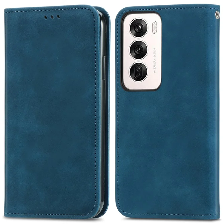For Oppo Reno12 5G (Global) Case Skin Touch Feeling Leather Card Holder Phone Cover Magnetic Absorption - Green-Cellmalls