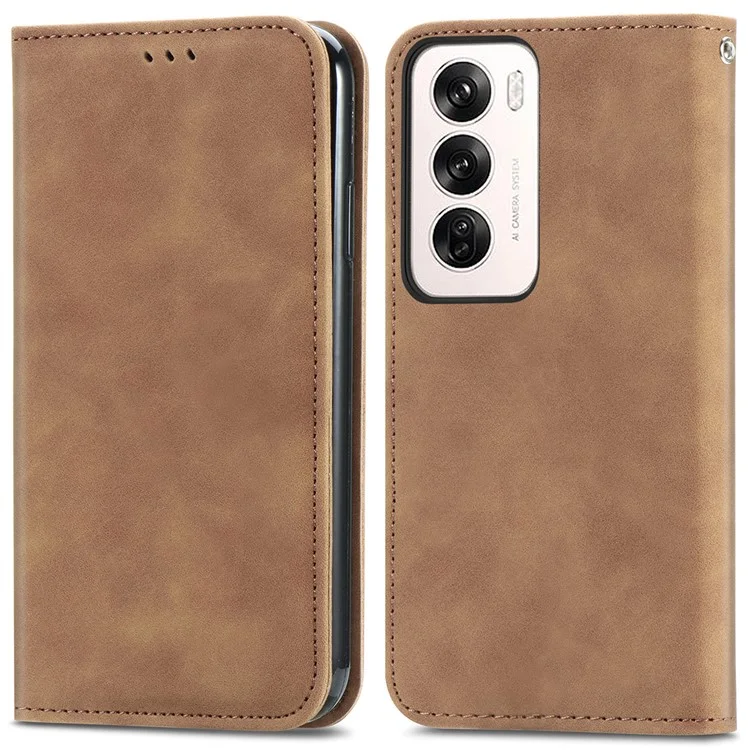 For Oppo Reno12 5G (Global) Case Skin Touch Feeling Leather Card Holder Phone Cover Magnetic Absorption - Green-Cellmalls