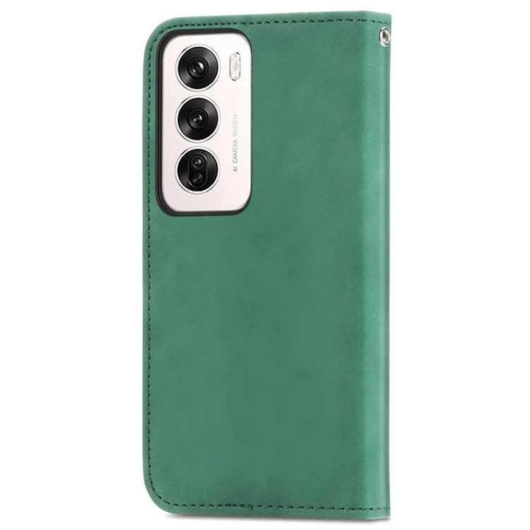 For Oppo Reno12 5G (Global) Case Skin Touch Feeling Leather Card Holder Phone Cover Magnetic Absorption - Green-Cellmalls