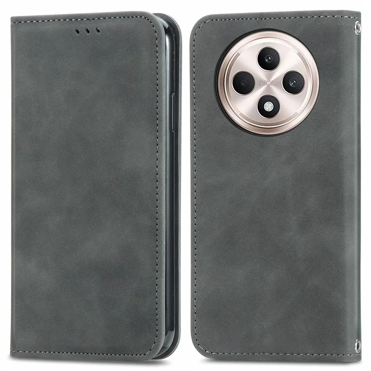 For Oppo Reno12 F 5G Leather Case with Card Holder Magnetic Absorption Phone Cover - Black-Cellmalls
