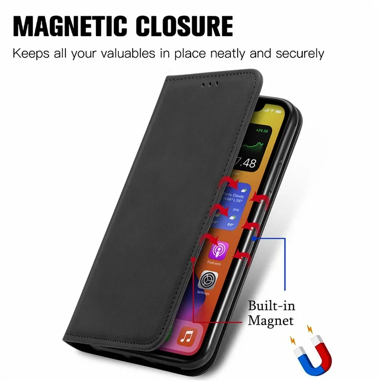 For Oppo Reno12 F 5G Leather Case with Card Holder Magnetic Absorption Phone Cover - Black-Cellmalls