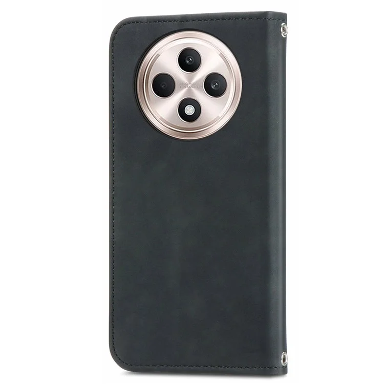 For Oppo Reno12 F 5G Leather Case with Card Holder Magnetic Absorption Phone Cover - Black-Cellmalls