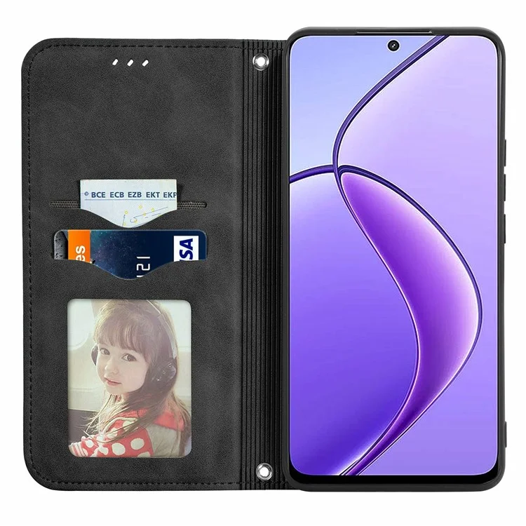 For Oppo Reno12 F 5G Leather Case with Card Holder Magnetic Absorption Phone Cover - Black-Cellmalls