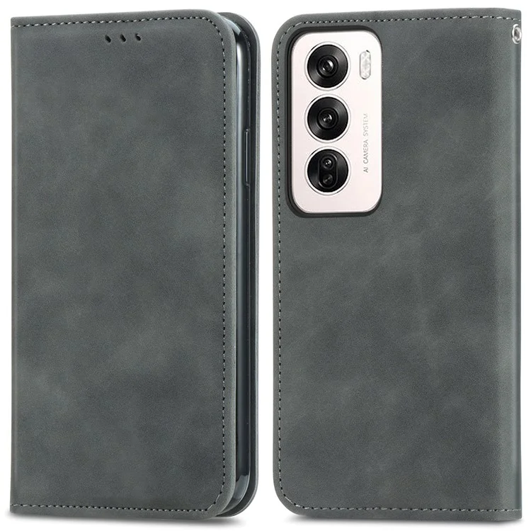 For Oppo Reno12 5G (Global) Case Skin Touch Feeling Leather Card Holder Phone Cover Magnetic Absorption - Green-Cellmalls