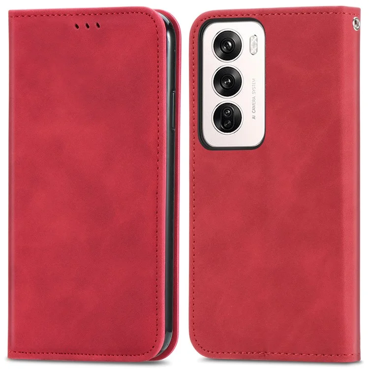 For Oppo Reno12 5G (Global) Case Skin Touch Feeling Leather Card Holder Phone Cover Magnetic Absorption - Green-Cellmalls