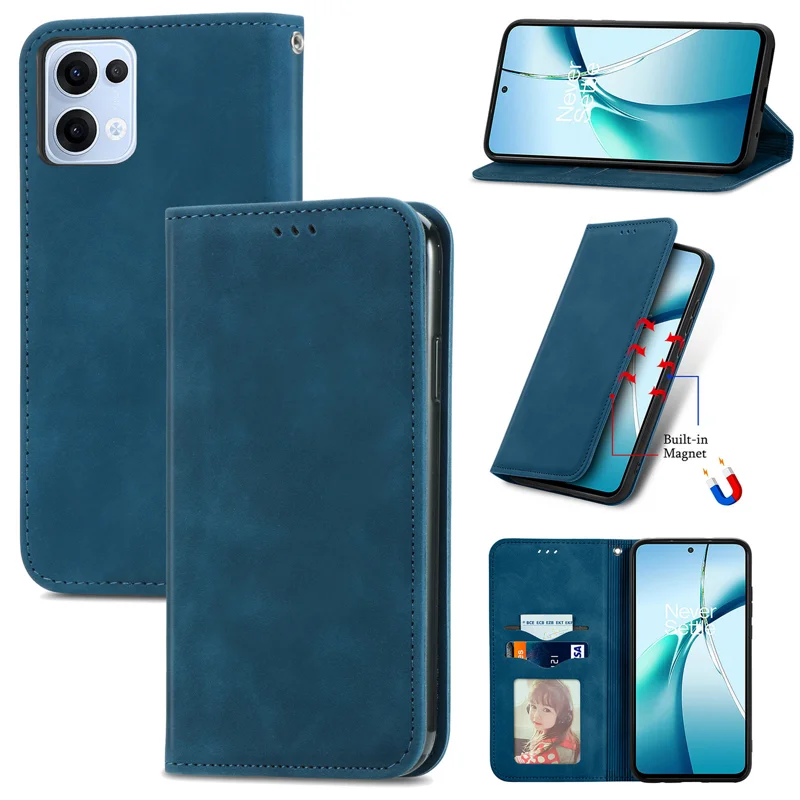 For Oppo Reno13 5G (Global) Leather Case with Card Holder Magnetic Absorption Phone Cover - Green-Cellmalls