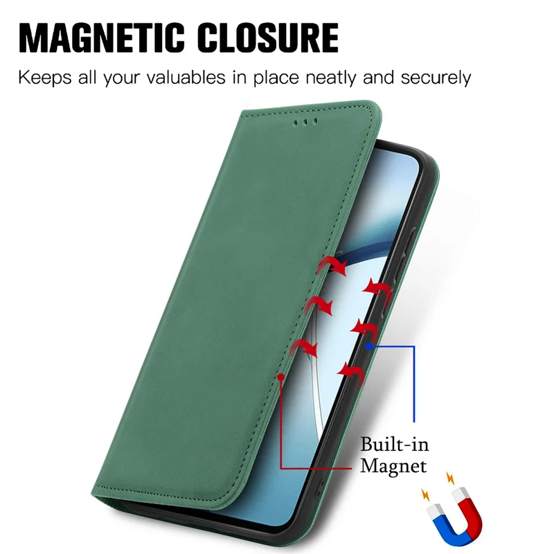 For Oppo Reno13 5G (Global) Leather Case with Card Holder Magnetic Absorption Phone Cover - Green-Cellmalls