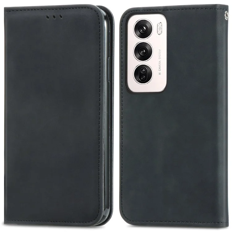 For Oppo Reno12 5G (Global) Case Skin Touch Feeling Leather Card Holder Phone Cover Magnetic Absorption - Green-Cellmalls