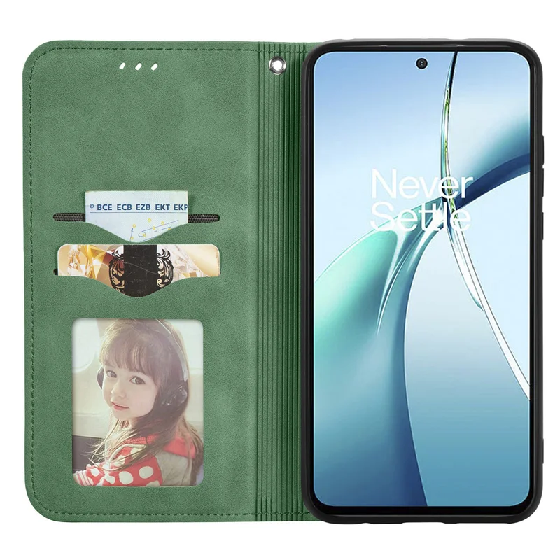 For Oppo Reno13 F 5G Leather Case with Card Holder Magnetic Absorption Phone Cover - Green-Cellmalls