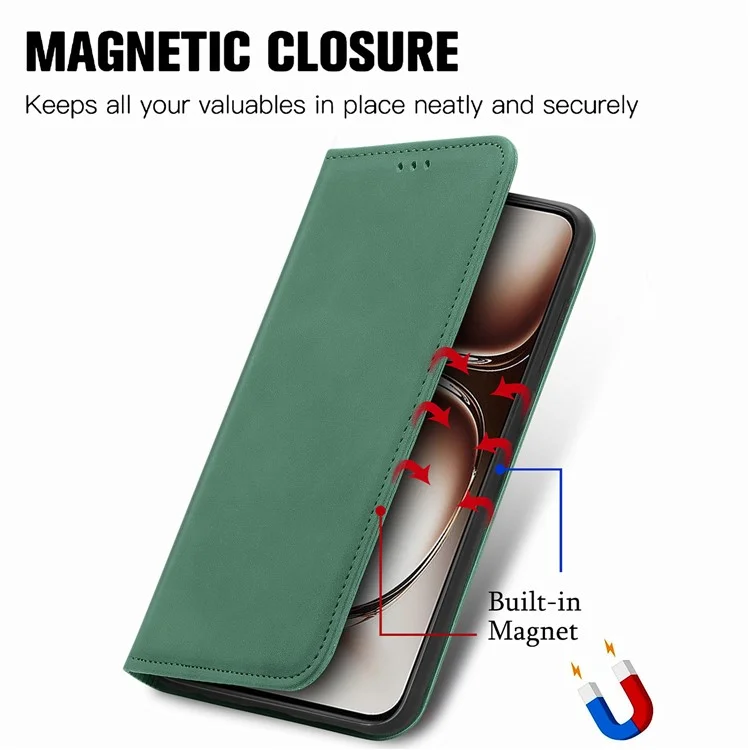 Case For Oppo A3x 4G / A40 4G / A60 5G Skin Touch Feeling Leather Card Holder Phone Cover Magnetic Absorption - Green-Cellmalls