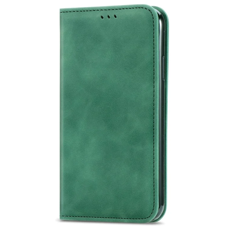For Oppo Reno12 5G (Global) Case Skin Touch Feeling Leather Card Holder Phone Cover Magnetic Absorption - Green-Cellmalls