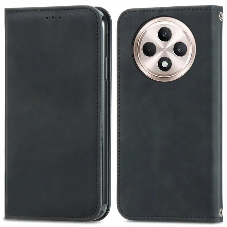 For Oppo Reno12 F 5G Leather Case with Card Holder Magnetic Absorption Phone Cover - Black-Cellmalls