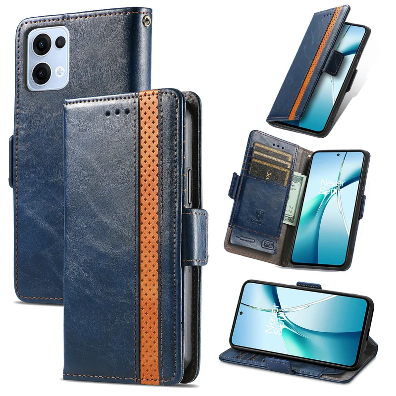For Oppo Reno13 5G (Global) Phone Cases CASENEO PU Leather Cover Stand with RFID Blocking Wallet - Dark Blue-Cellmalls