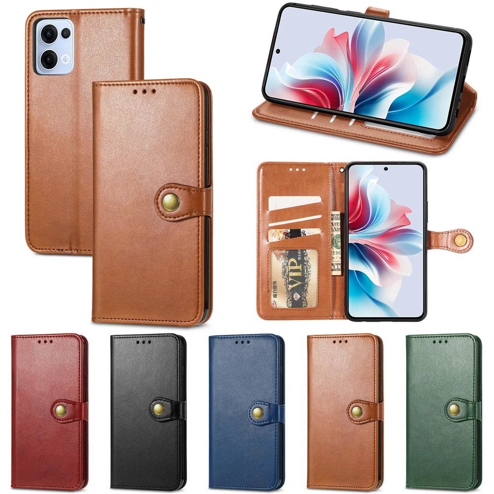 For Oppo Reno13 5G (Global) Case Leather Phone Case Wallet Stand Cover with Wrist Strap - Brown-Cellmalls