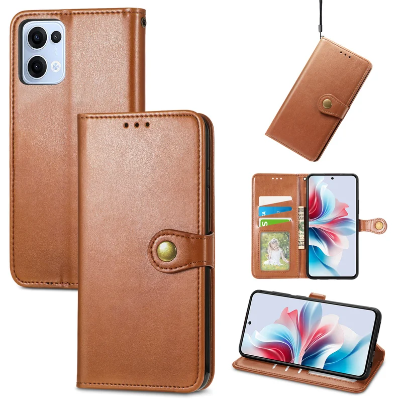 For Oppo Reno13 5G (Global) Case Leather Phone Case Wallet Stand Cover with Wrist Strap - Brown-Cellmalls