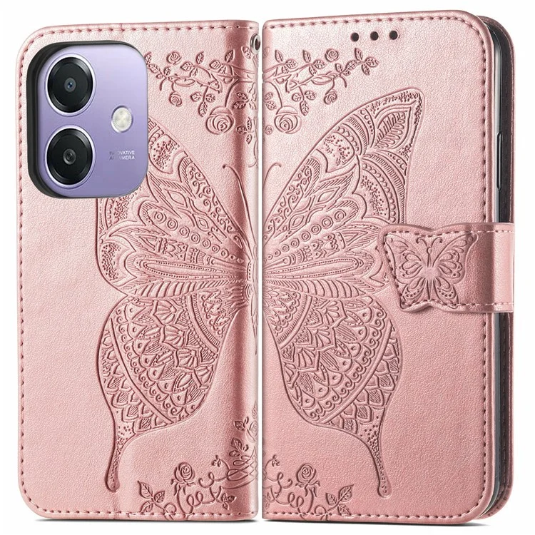 For Oppo A3x 5G Case PU Leather Wallet Phone Cover Butterfly Pattern - Pink-Cellmalls