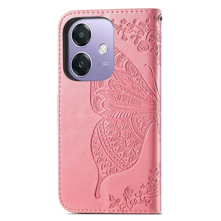 For Oppo A3x 5G Case PU Leather Wallet Phone Cover Butterfly Pattern - Pink-Cellmalls