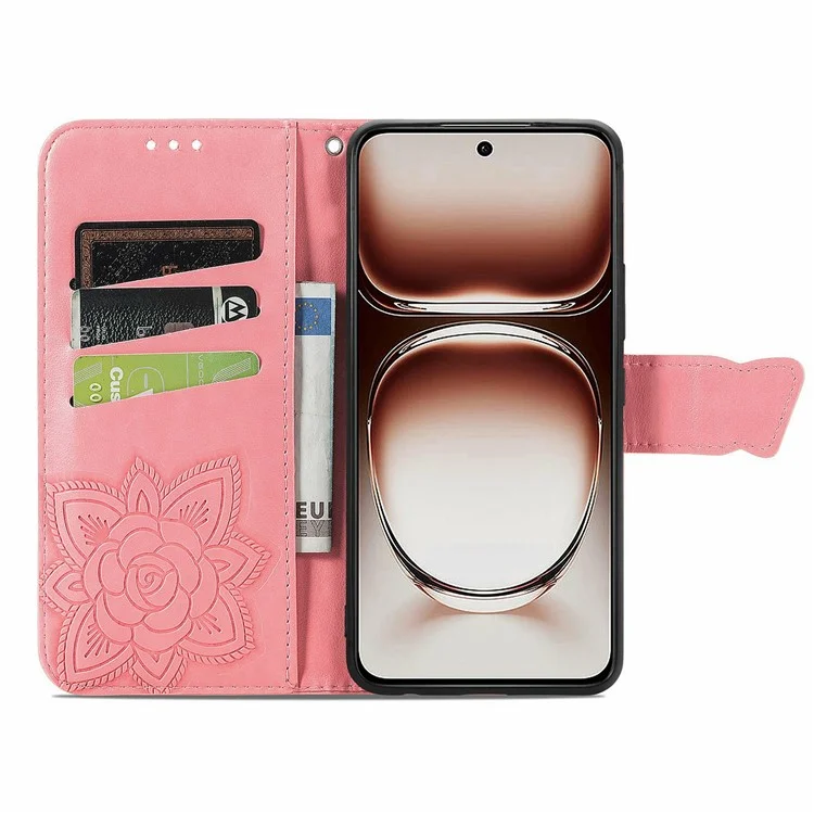 For Oppo A3x 5G Case PU Leather Wallet Phone Cover Butterfly Pattern - Pink-Cellmalls