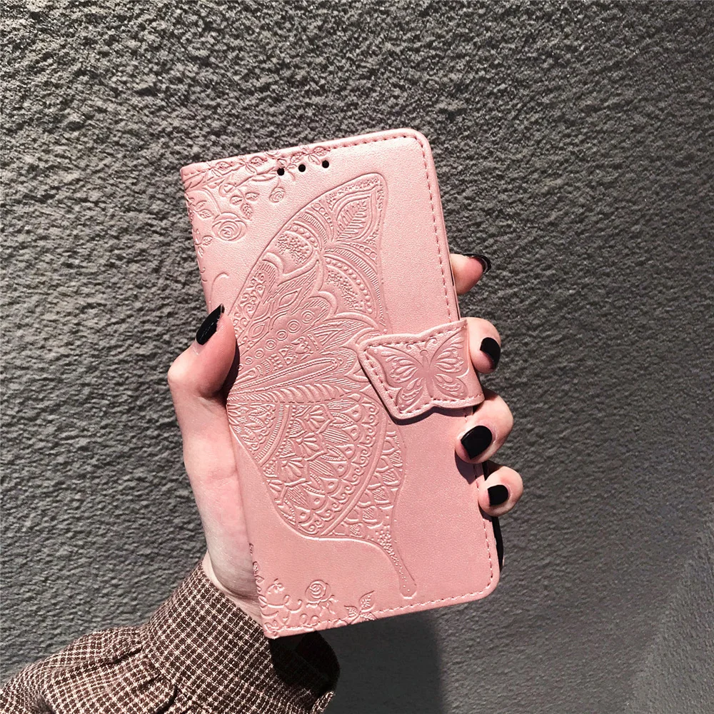 Full Protection Big Butterfly Imprinting Leather Wallet Stand Design Phone Shell for Oppo A54 4G - Pink-Cellmalls