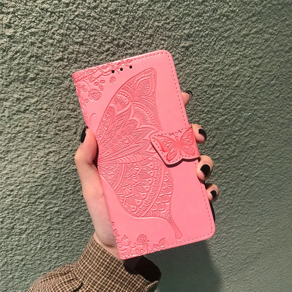 Full Protection Big Butterfly Imprinting Leather Wallet Stand Design Phone Shell for Oppo A54 4G - Pink-Cellmalls