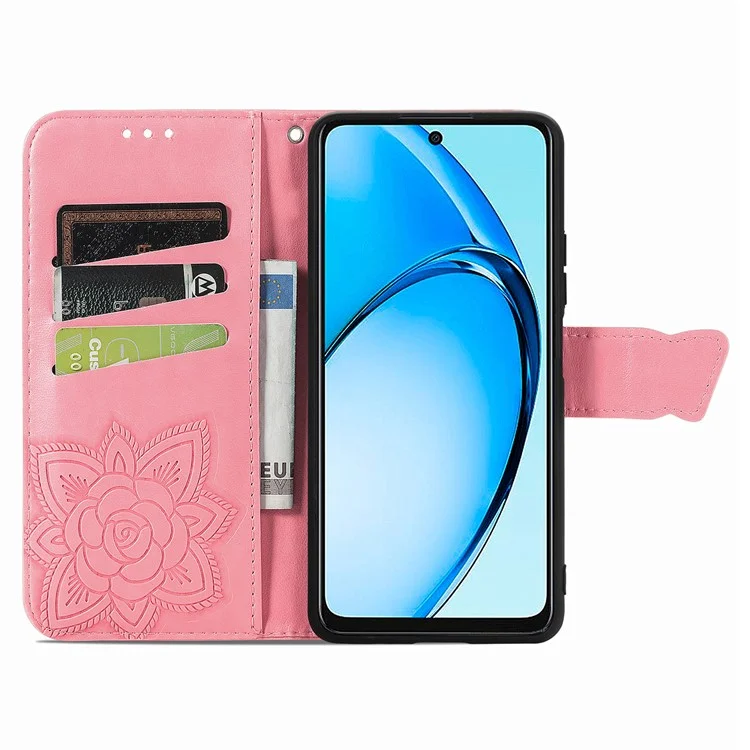 For Oppo A60 4G Case Butterfly Imprinted PU Leather Stand Wrist Strap Purse Phone Cover - Pink-Cellmalls