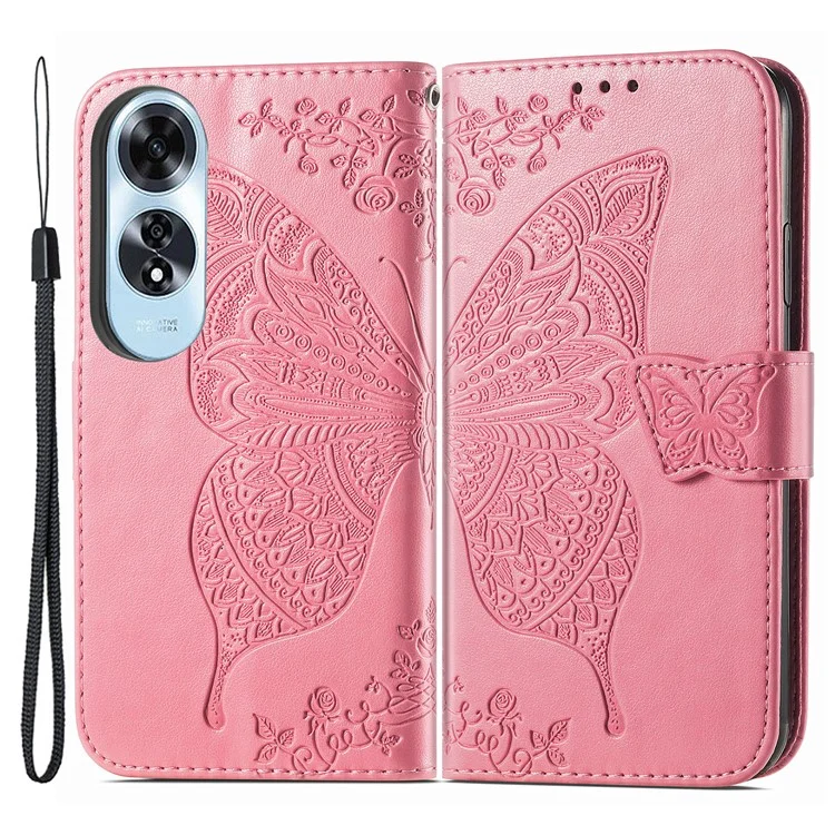 For Oppo A60 4G Case Butterfly Imprinted PU Leather Stand Wrist Strap Purse Phone Cover - Pink-Cellmalls