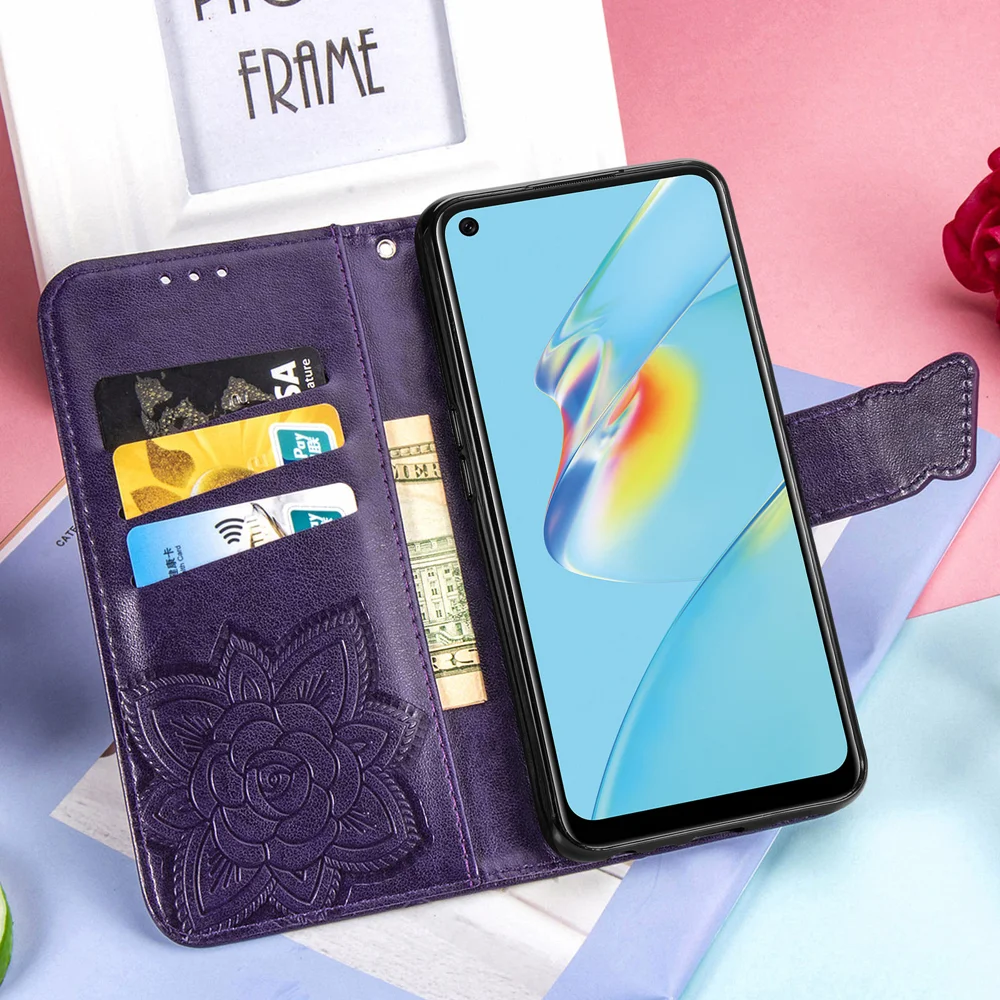 Full Protection Big Butterfly Imprinting Leather Wallet Stand Design Phone Shell for Oppo A54 4G - Pink-Cellmalls